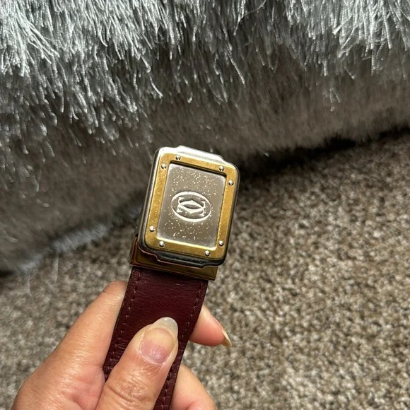 Cartier Burgundy Leather Belt with Gold Buckle